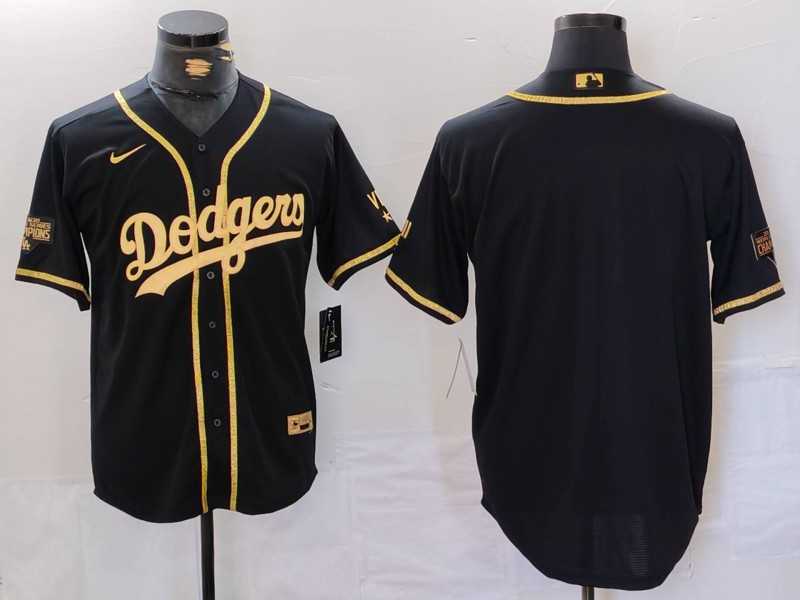 Mens Los Angeles Dodgers Blank Black Gold World Series Champions Cool Base Stitched Jersey